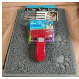 Litter trap mat and hair removal brush
