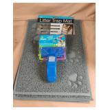 Litter trap mat and hair removal brush