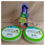 Travelling pet water bottle and 2 collapsible pet