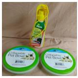 Travelling pet water bottle and 2 collapsible pet