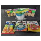 Snack n pack containers, dip clips, toothpicks,