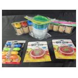 Snack n pack containers, dip clips, toothpicks,