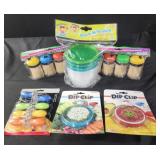 Snack n pack containers, dip clips, toothpicks,