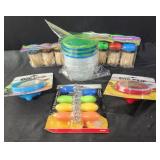 Snack n pack containers, dip clips, toothpicks,