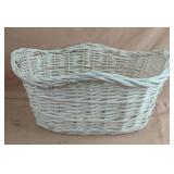 Painted white weaved basket 16 x 8 x 11