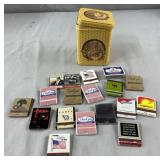 Lot of Collectable Matchbooks + Metal Tin