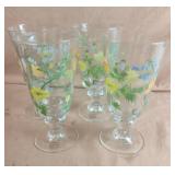 Oneida floral Handpainted glassware. Set of 4.