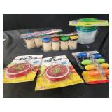 Snack n pack containers, dip clips, toothpicks,