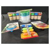 Snack n pack containers, dip clips, toothpicks,
