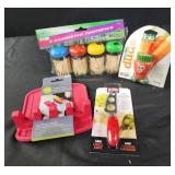 Utensil rest,  cheese knife,  veggie brush,