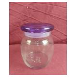 Glass jar with purple glass lid 4.5" tall