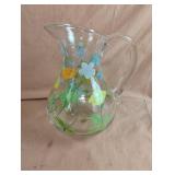 Oneida glass floral pitcher 9.5" tall