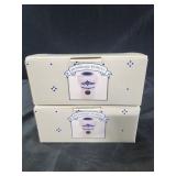 2 blue spongeware potpourri burners new in box