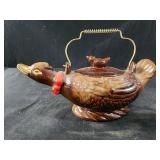 Vtg Redware Duck Goose  Creamer Sugar Bowl Wire