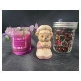 3.5" bear figurine, decorative candle holder. Jar