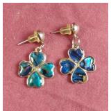 Blue Avalon heart clover shaped silver tone