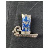 Vintage Silver Tone & Blue Enamel Candle Pin