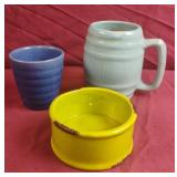 Pottery vase, mug and a small porcelain bowl