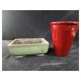 Green and red planters flower pots