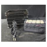 Remington hot rollers. Small black crate storage