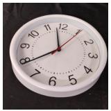 White plastic wall clock. Works. 8.5"
