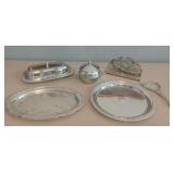 Silver colored butterfly dish, sugar bowl and
