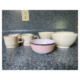MCM stoneware mugs. vintage Hazel Atlas Ovide