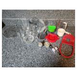 Glasses, measuring cups, thermometer and more