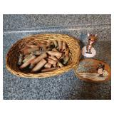 Basket with coin rollers. Rudolph bobble head,