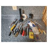 Assorted tools, tape, and more
