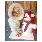 21" girl with snowman animatronic vtg christmas