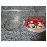 Glass round tray and plastic snowman tray