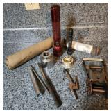 Welding wire, ratchet, large socket, flashlights
