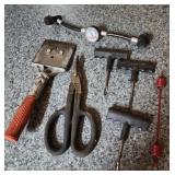 Stiff scraper, snips, tire plug tools, spring,
