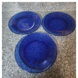 3 cobalt blue glass plates
