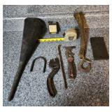 8" S-curve adjustable wrench, Funnel, measuring
