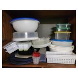 Assorted plastic containers and bowls, ice cube
