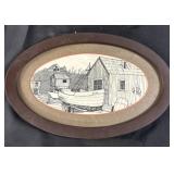 Oval Framed Boat Drawing