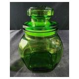 6.5" Vintage Green Glass Apothecary Jar with lid