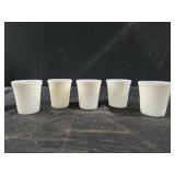 5 VINTAGE AKRO AGATE CHILDS TUMBLERS - WHITE -