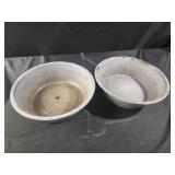 Two enamel pans