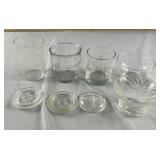 Lot of Various Drinking glasses + Canister Lids
