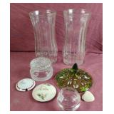 Glass vases and misc lids
