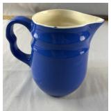 Blue Painted Oxford Stoneware USA Pitcher