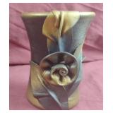Leather covered pottery vase