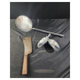 Scoops, butcher knife, large ladle strainer