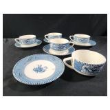 5 sets Royal China CURRIER & IVES * BLUE * Cup &