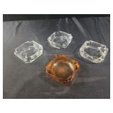 Vintage Amber glass and clear glass ashtrays