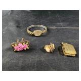 Vintage Lady Elgin watch, 2 pendants and cameo