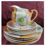 Vintage floral sugar bowl with plates. 10 pieces